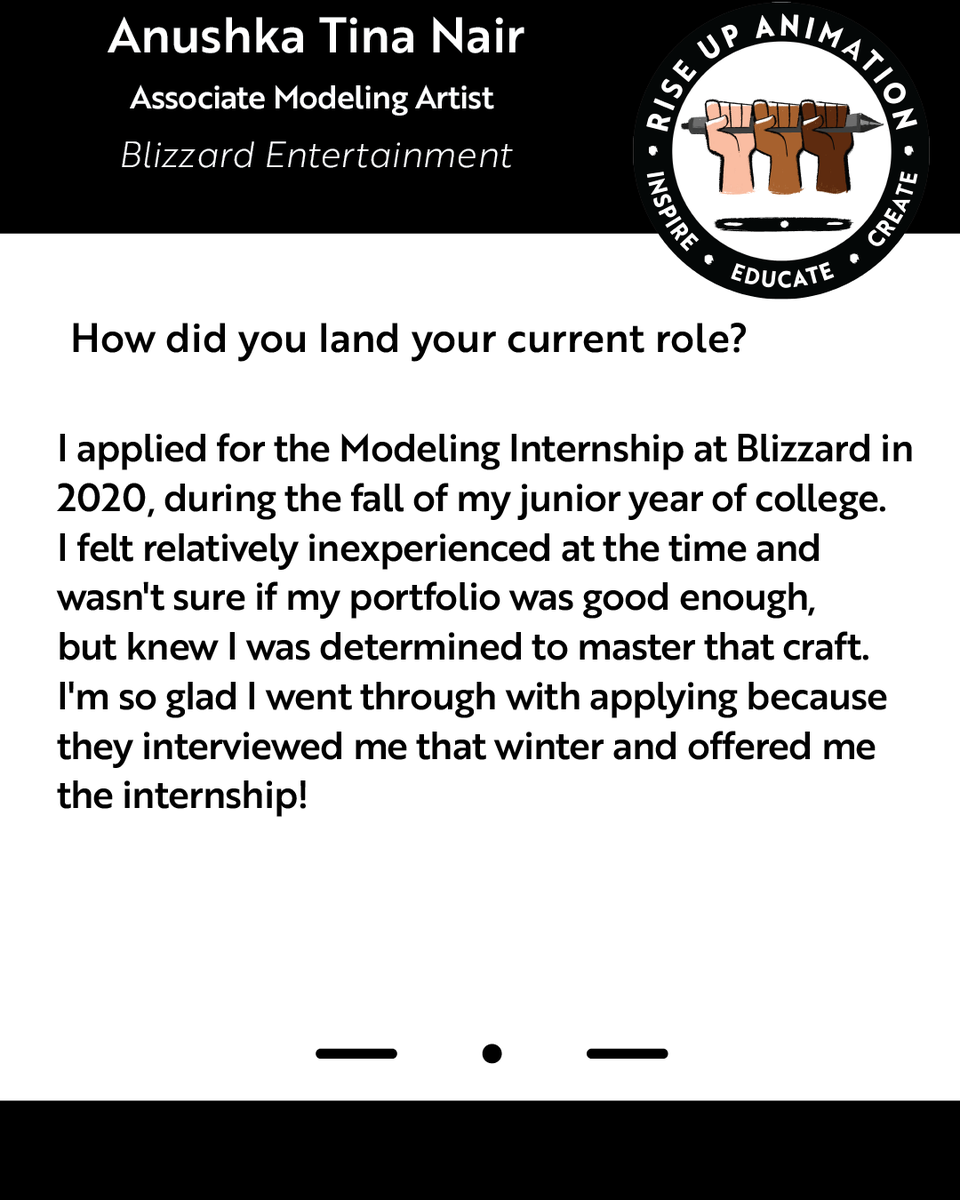 riseupanimation's tweet photo. Hey Rise Up fam! We're bringing you another #MenteeFastForward where we hear from an RUA Mentee that found a career opportunity in animation. 

Today we celebrate Anushka Tina Nair from @Blizzard_Ent https://t.co/bvGiNCtvJi