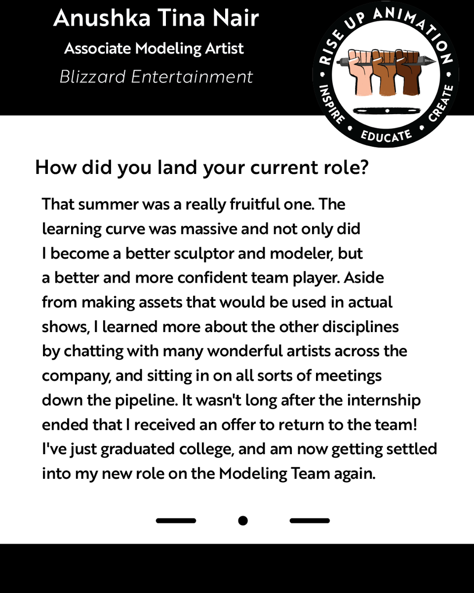 riseupanimation's tweet photo. Hey Rise Up fam! We're bringing you another #MenteeFastForward where we hear from an RUA Mentee that found a career opportunity in animation. 

Today we celebrate Anushka Tina Nair from @Blizzard_Ent https://t.co/bvGiNCtvJi