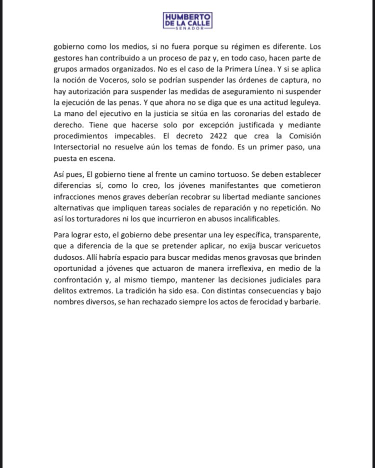 DeLaCalleHum's tweet photo. El gobierno de @petrogustavo se enfrenta a un camino largo y culebrero con el perdón a integrantes de la Primera Línea. La clave será el respeto a la institucionalidad y la técnica jurídica. 

Les comparto algunas reflexiones. https://t.co/3Ps6a6piSB