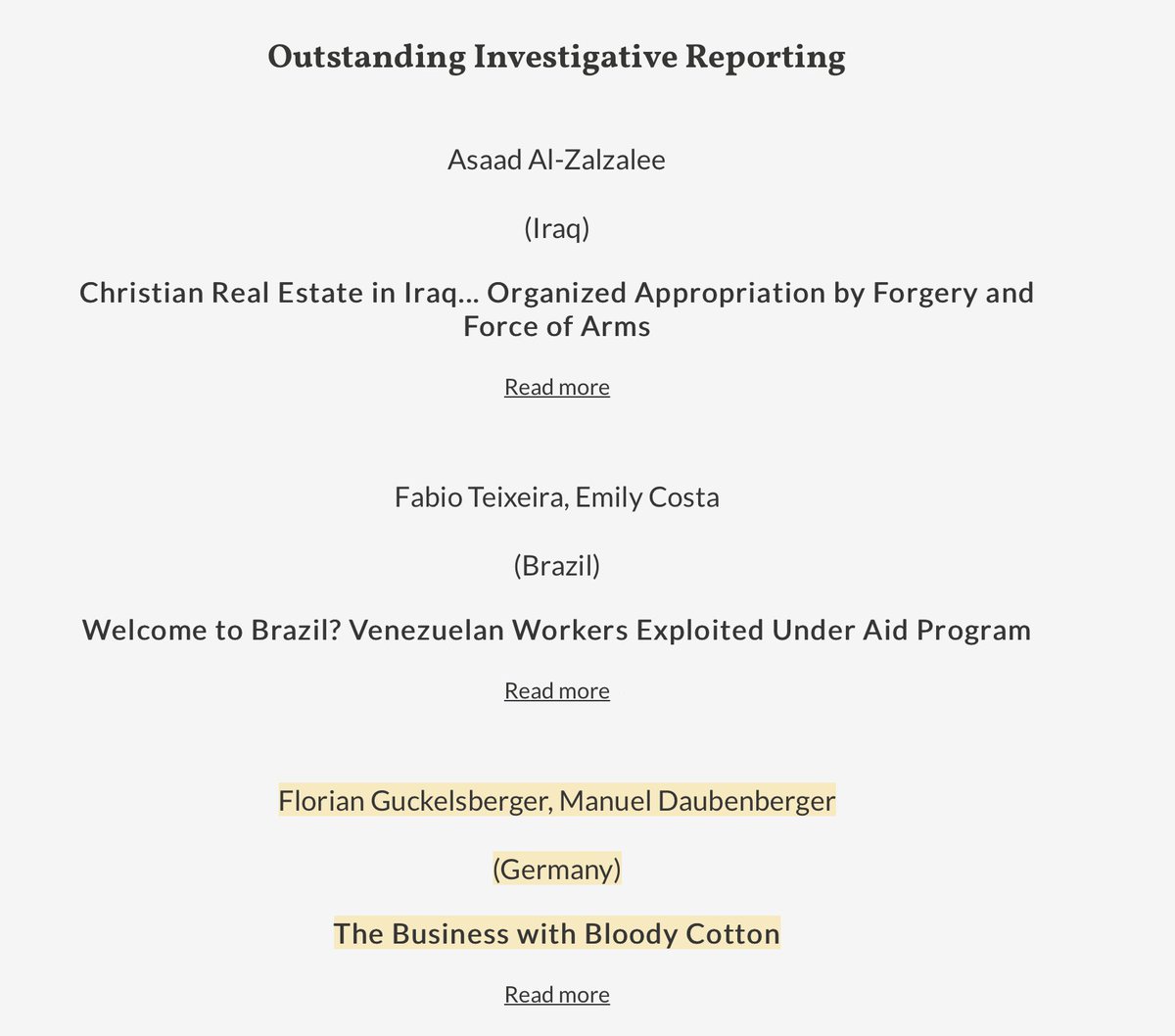 Florian Guckelsberger (@flo_gu) on Twitter photo The Business with Bloody Cotton: Unsere Recherche zu Baumwolle aus Zwangsarbeit in deutscher Markenkleidung ist Finalist bei den <a href="/fjawards/">Fetisov Journalism Awards</a> – in der Kategorie Outstanding Investigative Reporting 🔥
<a href="/aktenberger/">Manuel Daubenberger</a> <a href="/STRG_F/">STRG_F</a> <a href="/zenith_online/">zenith</a> <a href="/zenithdotme/">zenith Magazine</a>
magazine.zenith.me/en/business/ri… The Business with Bloody Cotton: Unsere Recherche zu Baumwolle aus Zwangsarbeit in deutscher Markenkleidung ist Finalist bei den <a href="/fjawards/">Fetisov Journalism Awards</a> – in der Kategorie Outstanding Investigative Reporting 🔥
<a href="/aktenberger/">Manuel Daubenberger</a> <a href="/STRG_F/">STRG_F</a> <a href="/zenith_online/">zenith</a> <a href="/zenithdotme/">zenith Magazine</a>
magazine.zenith.me/en/business/ri…