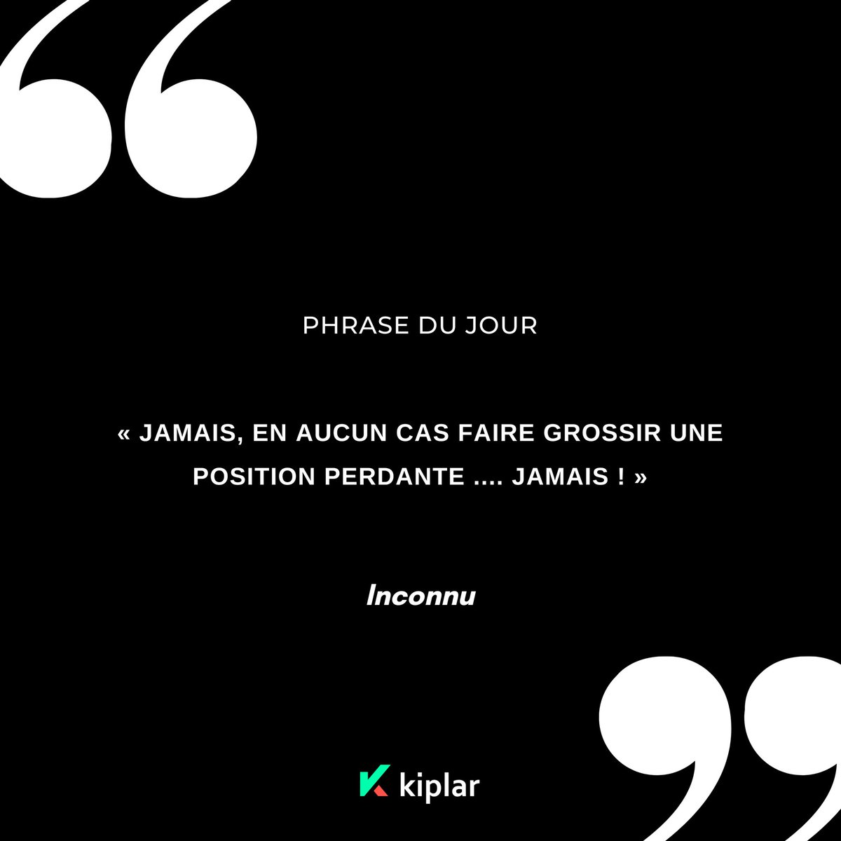 « Jamais, en aucun cas faire grossir une position perdante .... jamais ! » - Inconnu

  #millionariementor #motivationalquote #quotesandsayings #successtip #quotes #entrepreneurgoals #entrepreneur #entrepreneurship #entrepreneurmotivation #entrepreneurial