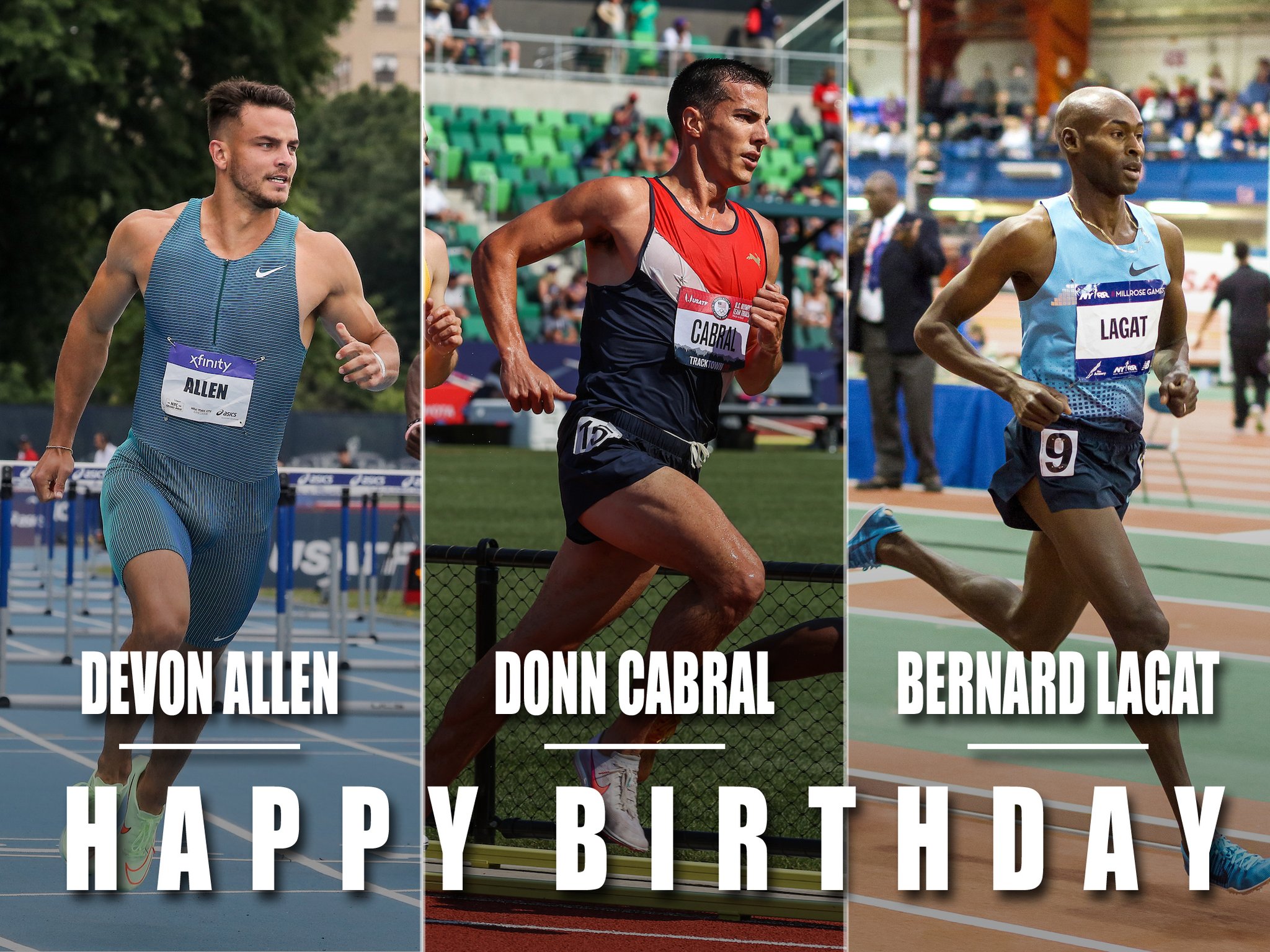 Wishing a very Happy Birthday today to Devon Allen, Donn Cabral, and Bernard Lagat! Kevin Morris 