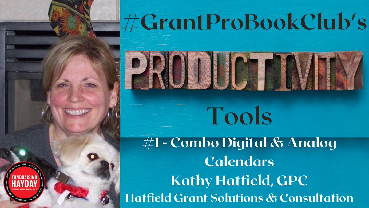 FundingHayDay's tweet photo. Season 5's TOP TEN PRODUCTIVITY TOOLS LIST is brought to you by the #GrantProBookClub. #1 - @khats57 shares her love of combining digital &amp; analog calendars to keep track of all her activities. How do you track your deadlines? Listen to the episode here: https://t.co/u1tFGUAoTQ. https://t.co/fCcg8ehTG0