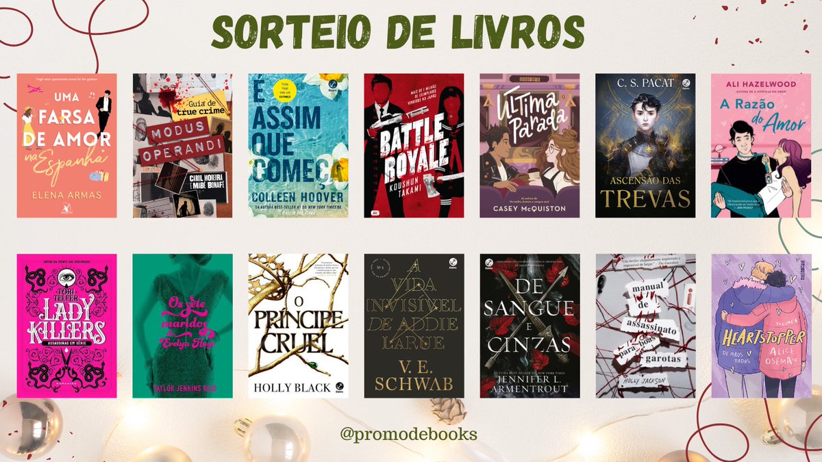 📚📚 Sorteio de Livros 📚📚 🏆 Prêmio: ✨ UM livro dentre as opções da imagem ou R$50 em livros! ↪️ Regras: • Seguir @promodebooks • Dar RT nesse tweet (sem citar) • Dar RT no fixado da página • Comentar o livro escolhido ou R$50 em livros Resultado: 20/12! 🍀📚