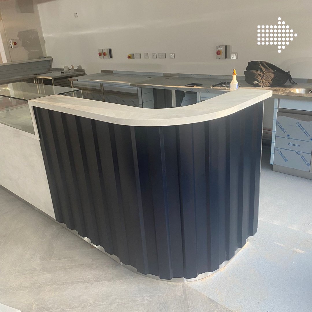 Proline_Corp's tweet photo. We're loving this recent install for @CebaLtd, using Corian Raincloud (courtesy of @cdukltd), Egger Laminate and profiled and powder coated stainless steel.

#ProjectsByProline #counters #BespokeCounters #BespokeWorktops https://t.co/nXFNTK1rIE