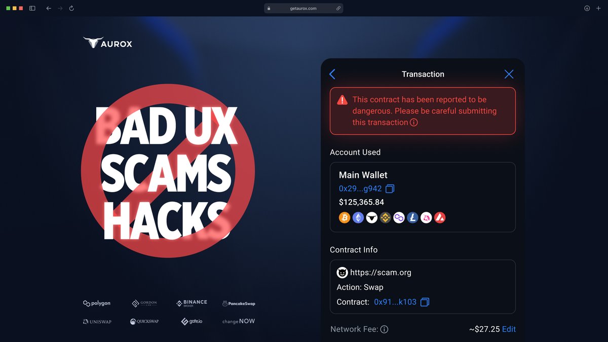 getaurox's tweet photo. For too long, bad #UX, scams &amp; hacks have been hindering the adoption of #DeFi. It's time we change that together. 🔑

Welcome to the Aurox Wallet, your new favorite #crypto wallet.

See how Aurox works: https://t.co/wfAxDaBtAQ   

$URUS #CryptoCommunity #AuroxNation #Web3 https://t.co/gucOZbsNKX