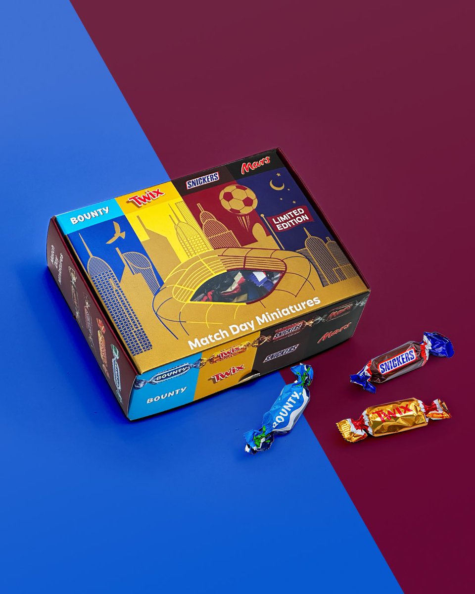 DAbranding_pro's tweet photo. We are finally ready to share with you our latest project- a #packagingdesign for a limited edition of Mars chocolate selection made specifically for the Qatar #WorldCup 2022! 

#fifa #worldcup #Qatar #football #chocolate #bounty #twix #mars #snickers #branding #packagingdesign https://t.co/OfYdcmc1OF