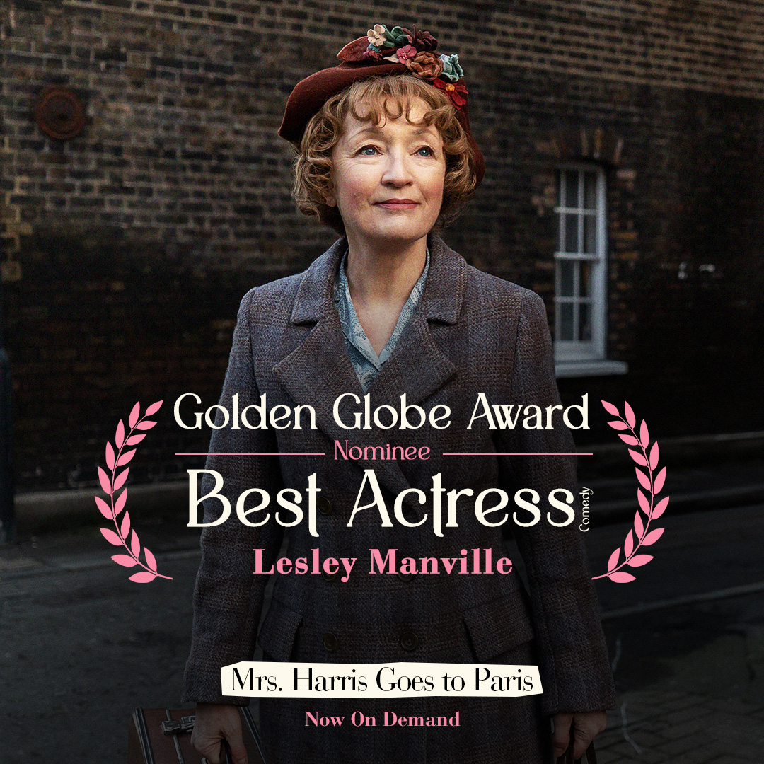 A huge congratulations to Lesley Manville on her #GoldenGlobes nomination for #MrsHarrisGoesToParis! 💕