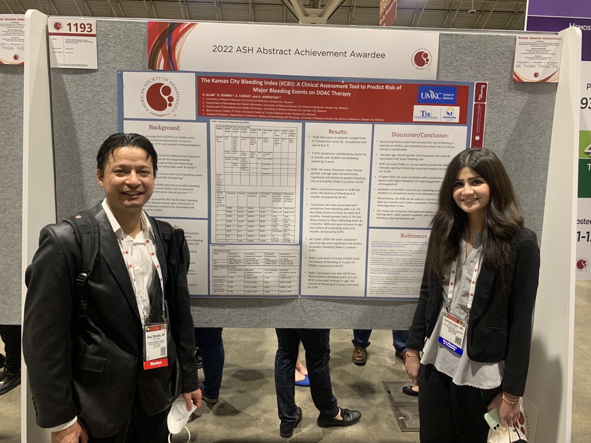 Anuj Shrestha, MD, FACP (@anuj_shrestha11) on Twitter photo Kansas City Bleeding Index - clinical tool for predicting bleeding risk for patient on DOAC therapy #ASH22
<a href="/SumaiyaAlam23/">Sumaiya Alam, MD</a> <a href="/UMKCmedschool/">UMKC School of Medicine</a> <a href="/UHKCMO/">University Health</a> <a href="/UMKC/">UMKC</a> Kansas City Bleeding Index - clinical tool for predicting bleeding risk for patient on DOAC therapy #ASH22
<a href="/SumaiyaAlam23/">Sumaiya Alam, MD</a> <a href="/UMKCmedschool/">UMKC School of Medicine</a> <a href="/UHKCMO/">University Health</a> <a href="/UMKC/">UMKC</a>