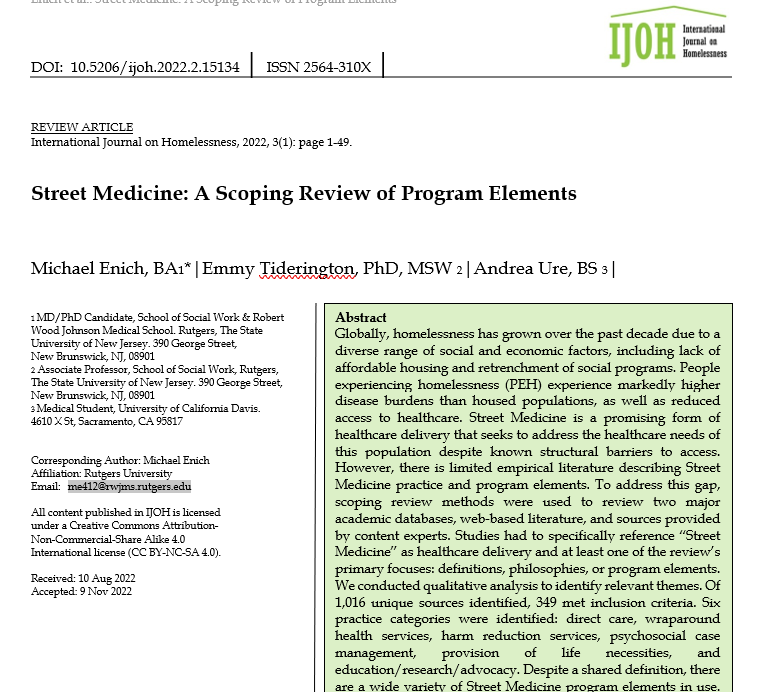 IJOHjournal's tweet photo. NEW ARTICLE!

Available now as open access, online first at: https://t.co/L5xgJXaO1E

From Enich, @emmytiderington and Ure, this article provides a detailed review of program components of street medicine services: https://t.co/hIYxo3lMbL