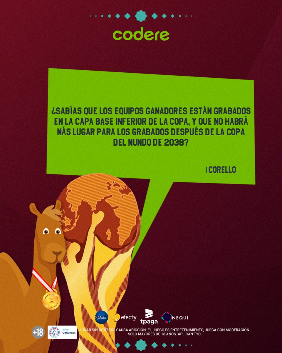 CodereCO's tweet photo. ¡Nos despedimos del Mundial! 🏆✅
Hasta aquí mis datos mundialistas #Corello 😥 https://t.co/d1x7FFbBu5
