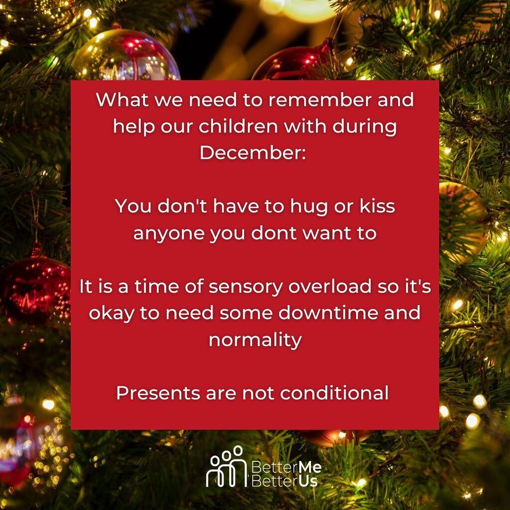 Some helpful reminders for December.

For many children, the run up to Christmas, the sensory overload and emotional build up is just too much. They need us as adult to help them and support them through this. 

#december #christmasreminders #christmasoverwhelm