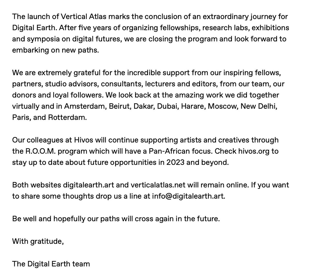 The launch of the #verticalatlas publication marks the conclusion of the Digital Earth program. Thank you all for being with us on this extraordinary journey!
