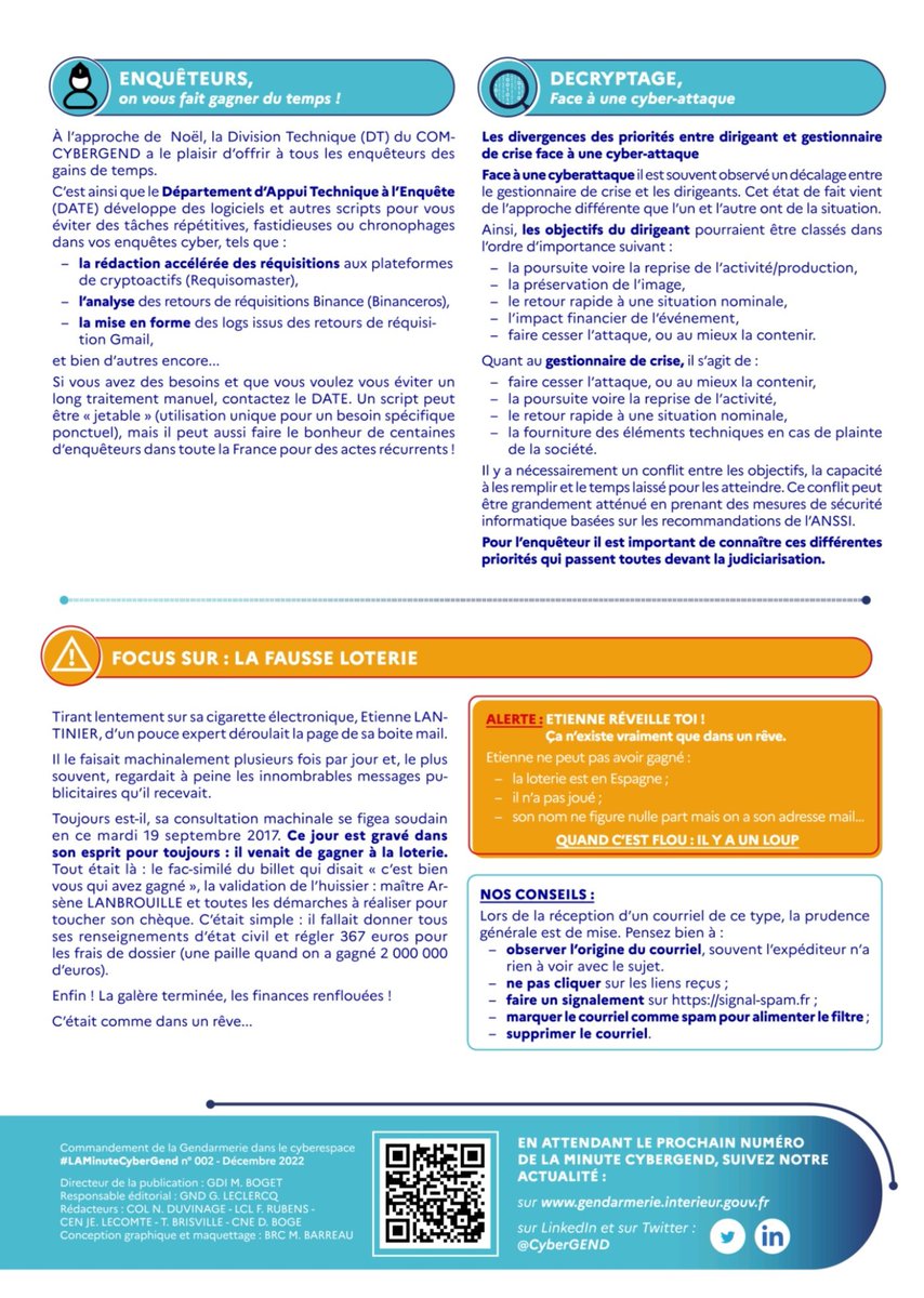#LaMinuteCybergend édition n°2, une mission de prévention de la <a href="/Gendarmerie/">Gendarmerie nationale</a> via son réseau <a href="/CyberGEND/">Unité nationale cyber • UNCyber</a> et le #comcybergend.
