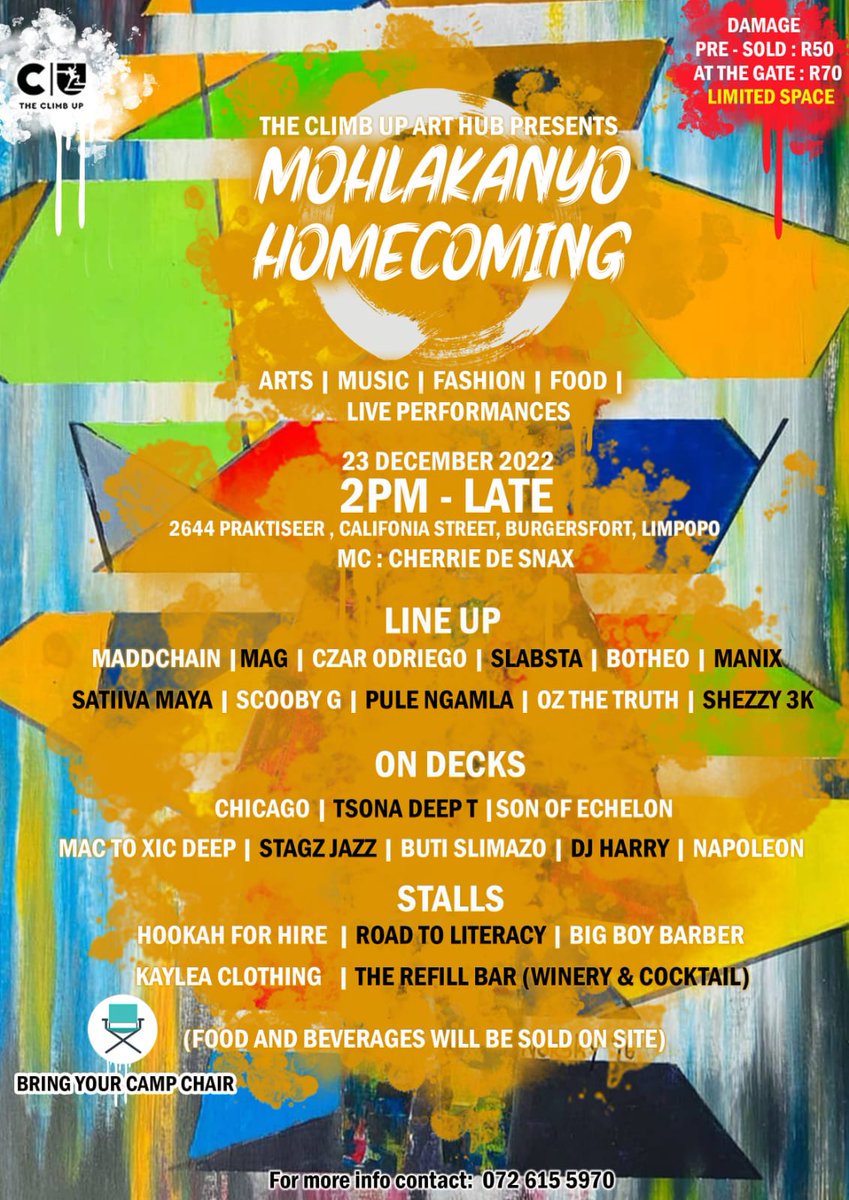 Slabsta's tweet image. Now that all my gigs in Jozi are done, I am preparing for the next big thing #MohlakanyoHomecoming on the 23rd of December in my hometown. Please get your tickets, you don't wanna miss this one!! 📢

📍 Burgersfort, Limpopo, Praktiseer, Tubatse Township