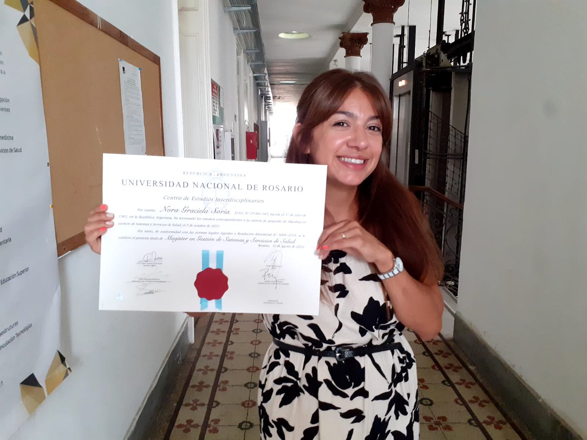 Capacitasalud's tweet photo. 🎓 Felicitamos a Nora Soria, nueva Magister en la Maestría en Gestión de Sistemas y Servicios de Salud de la Universidad Nacional de Rosario (UNR-CEI).

#magister  #Maestría  #maestria  #salud  #unr https://t.co/7LUvhgYXCm