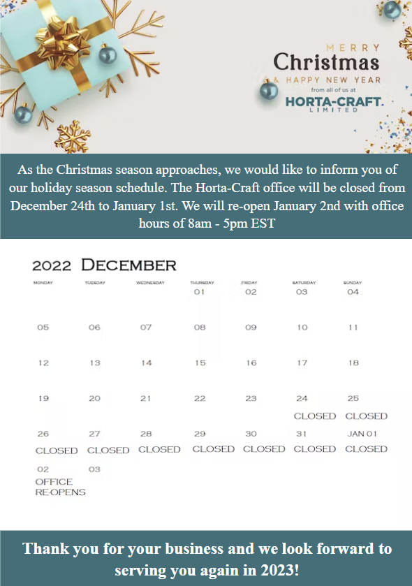 HortaCraftLtd's tweet photo. OFFICE HOLIDAY SCHEDULE
#hortacraftltd #christmas2022 #customprinting #labelprinting https://t.co/cWGfphkHrY