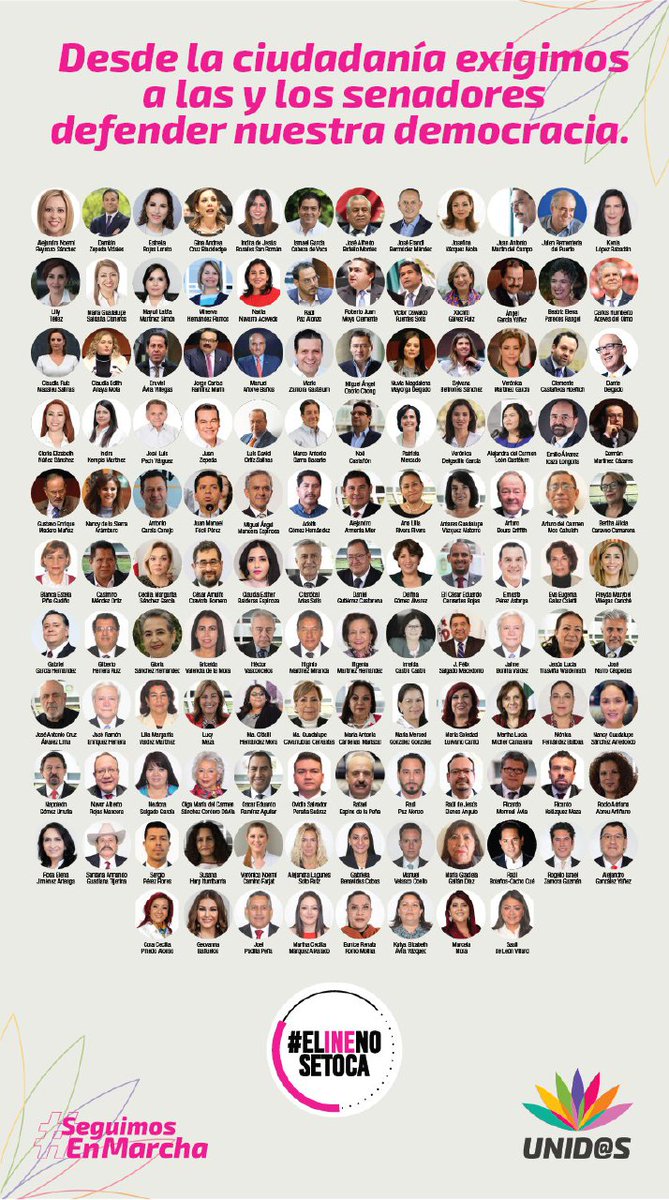 redesunidosmx's tweet photo. Senadoras y Senadores, ustedes tienen el deber de cuidar y defender la democracia. 

El plan B de la reforma electoral atenta contra ella. 

Pedimos que sea rechazada.

#ElINENoSeToca #SeguimosEnMarcha https://t.co/3wGQvo4ZgU
