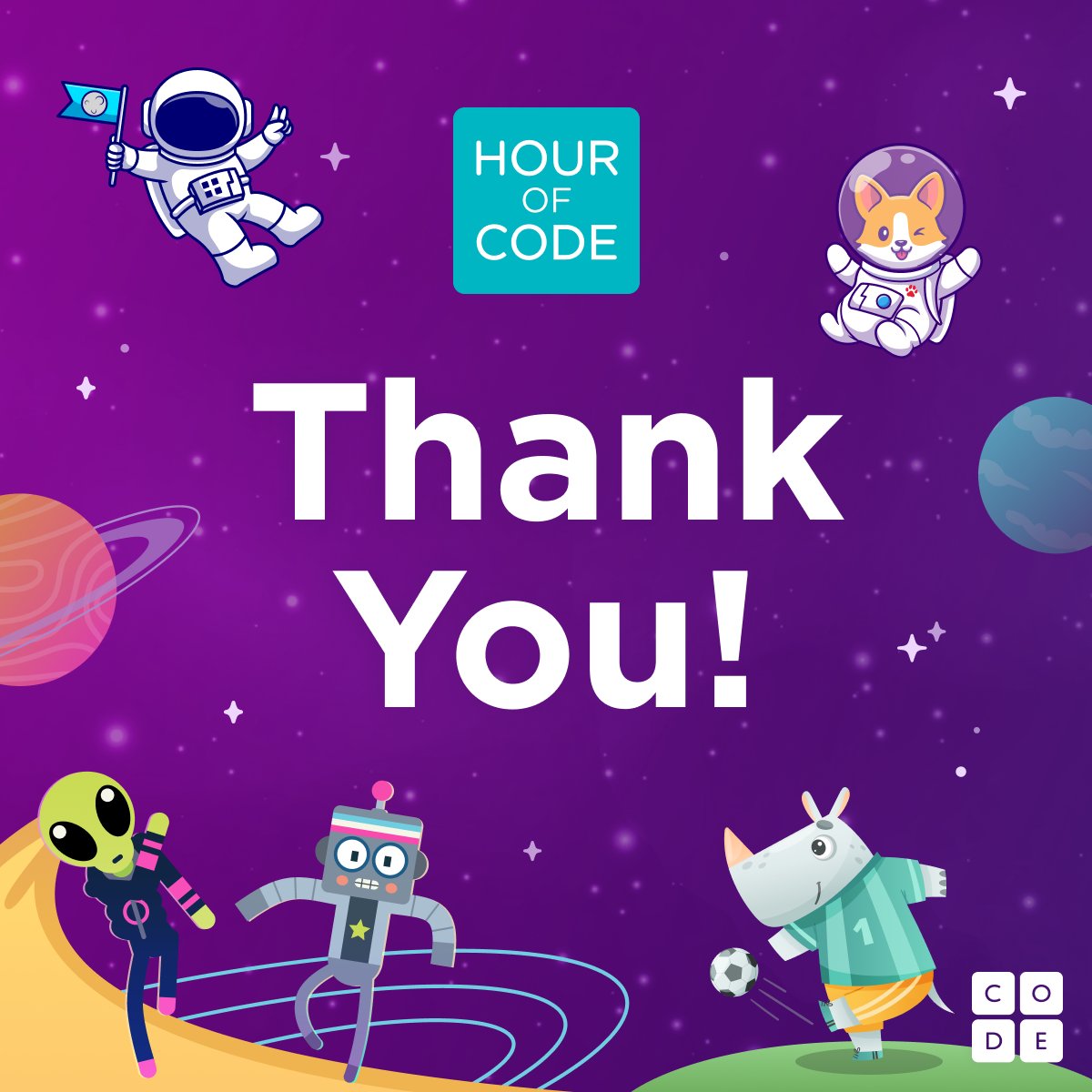 We want to say THANK YOU to every teacher, student, volunteer, advocate, and parent who participated in #HourOfCode. We're honored to work w/ you to ensure every student in every classroom has the opportunity to explore, play, and create w/ computer science. See you next year! ❤️