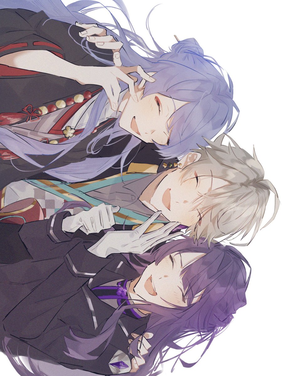 multiple boys japanese clothes closed eyes 2boys kimono purple hair long hair  illustration images