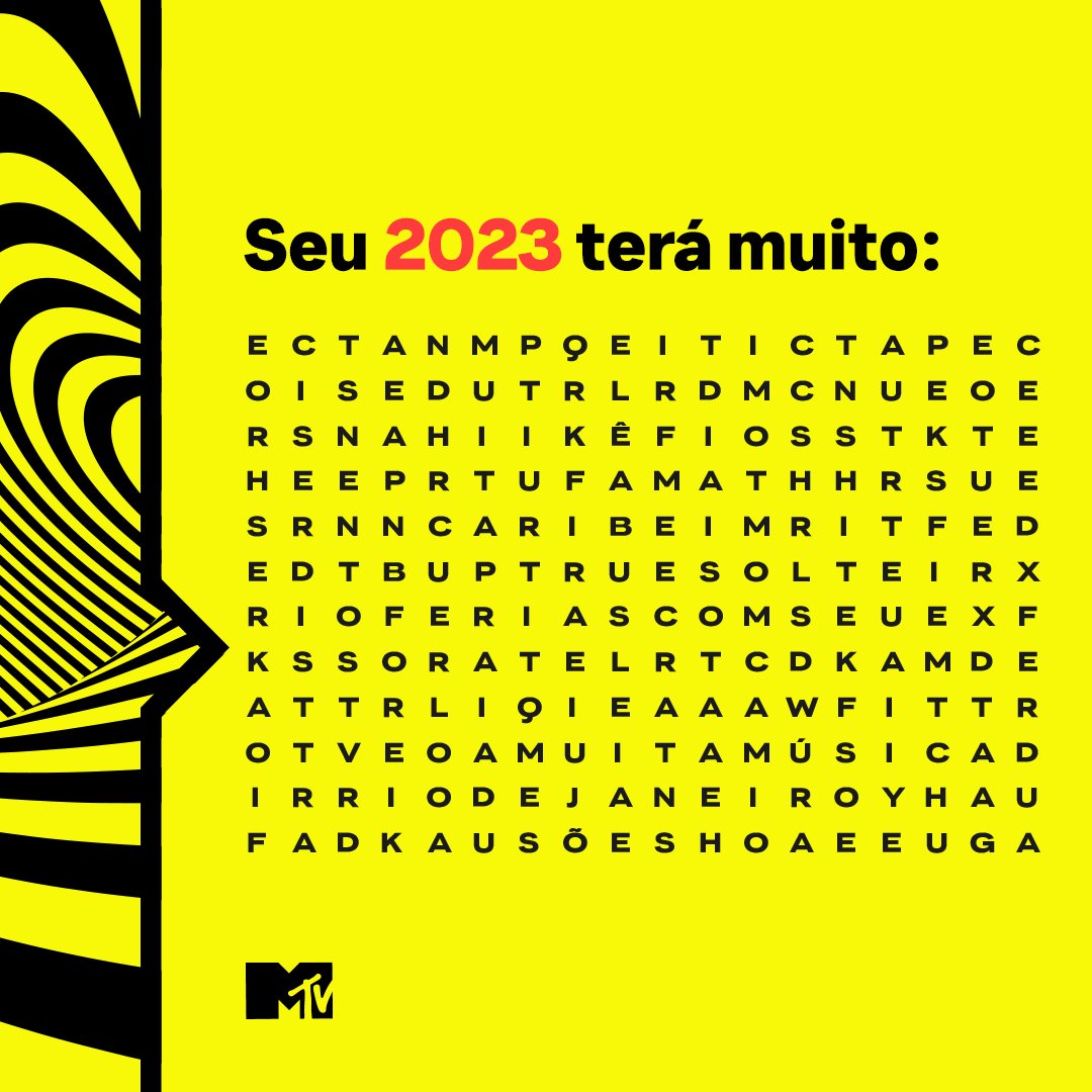 MTVBrasil's tweet photo. Vamos de game? 🤞🍀🔥💥⚡

A primeira palavra que vc achar será seu 2023

E ai, qual você achou primeiro? 

#MTVTrack https://t.co/w1NXWTweBi
