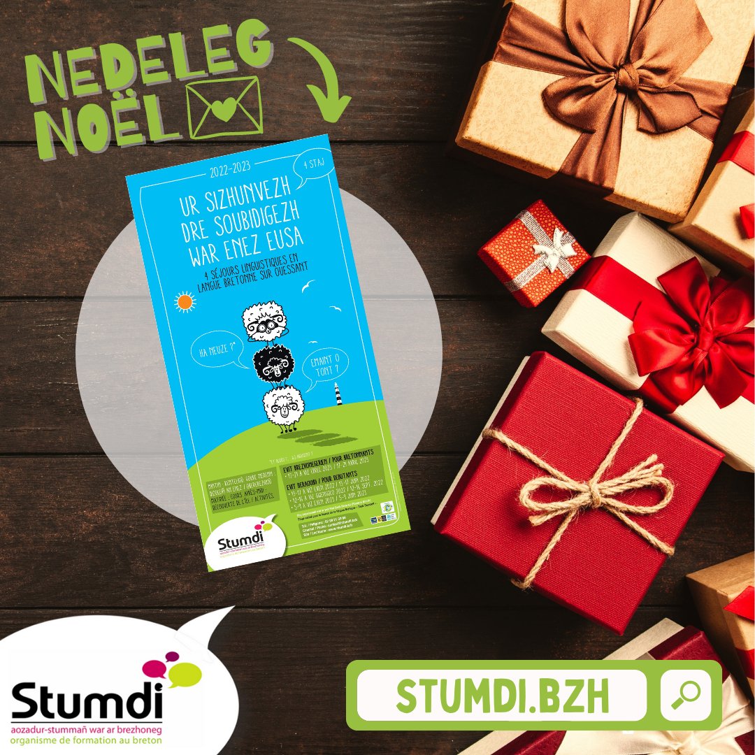 Stumdi's tweet photo. 🎁 Ha ma lakfec’h BREZHONEG e traoñ ho kwezenn-sapr ?🎄Profit staj Eusa a vo kinniget e Miz Ebrel 2023 !
DISTAOLIOÙ evit ar stajidi gozh, studierien, tud dilabour.
#Stumdi #languebretonne #Bzhg #Brezhoneg #Breizh #Bretagne #breton #loened #noël #nedeleg #Eusa #Ouessant https://t.co/EPMCJkE890