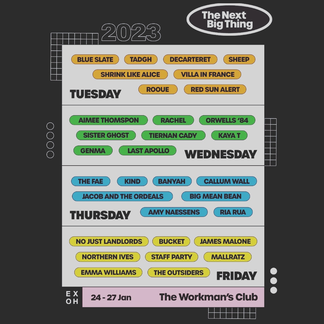 Shrink Like Alice (@shrinklikealice) on Twitter photo GIG: Tuesday 24/01/2023
Can't wait for 'The Next Big Thing' festival 2023. We'll be playing mainstage on the opening night in <a href="/WorkmansDublin/">The Workmans Club</a>. Thanks to Ex-oh for adding us to the lineup. Early bird tickets available now on Eventbrite. Link in Bio 🤘 GIG: Tuesday 24/01/2023
Can't wait for 'The Next Big Thing' festival 2023. We'll be playing mainstage on the opening night in <a href="/WorkmansDublin/">The Workmans Club</a>. Thanks to Ex-oh for adding us to the lineup. Early bird tickets available now on Eventbrite. Link in Bio 🤘