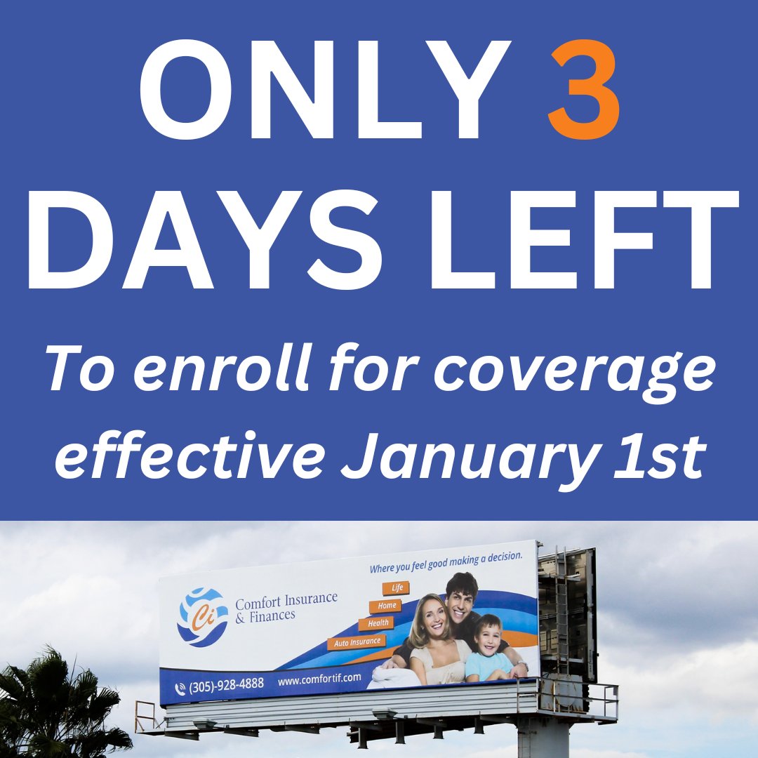 ComfortIF's tweet image. The last day to enroll for health insurance coverage effective January 1st is this Thursday, December 15th!

That's three days away, visit comfortif.com/health-insuran… for an easy quote, or call us at (305) 928-4888.

#ComfortInsurance #CoveredWithComfort #HealthInsurance...
