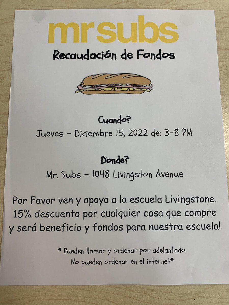 Lisa Macor (@lisa_macor) on Twitter photo All local followers, please share to anyone you may know! This Thursday, December 15, skip cooking & get take out from Mr. Subs in North Brunswick. 15% of all sales between 3-8 pm will be donated to Livingston Elementary School. <a href="/LivingstonNBPS/">Livingston School</a> <a href="/nbpschools/">New Brunswick Public Schools</a> <a href="/Wilkins_MA2/">MsWilkins</a> <a href="/Tarawebby/">Tara Webster</a> All local followers, please share to anyone you may know! This Thursday, December 15, skip cooking & get take out from Mr. Subs in North Brunswick. 15% of all sales between 3-8 pm will be donated to Livingston Elementary School. <a href="/LivingstonNBPS/">Livingston School</a> <a href="/nbpschools/">New Brunswick Public Schools</a> <a href="/Wilkins_MA2/">MsWilkins</a> <a href="/Tarawebby/">Tara Webster</a>