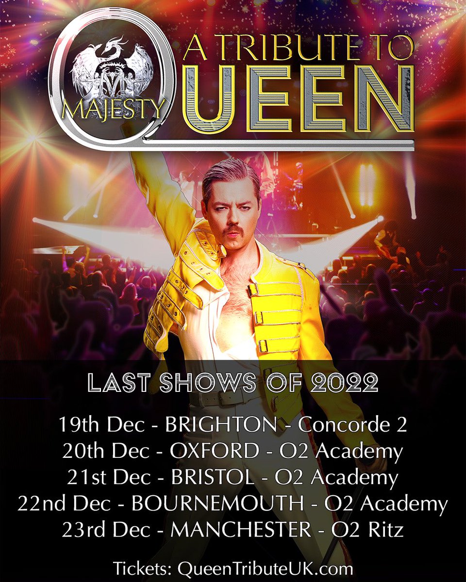 5 UK shows left this year!!
Who’s joining us??

Ticket links on our website. 🤘🤘🤘

#Queen #QueenTribute #MajestyTour @OIQFC
