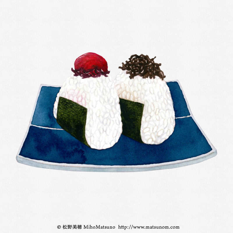 「 梅干しと塩昆布のおにぎり#AdobeFresco #透明水彩 #イラスト #i」|松野美穂💮6/15-6/25展示のイラスト