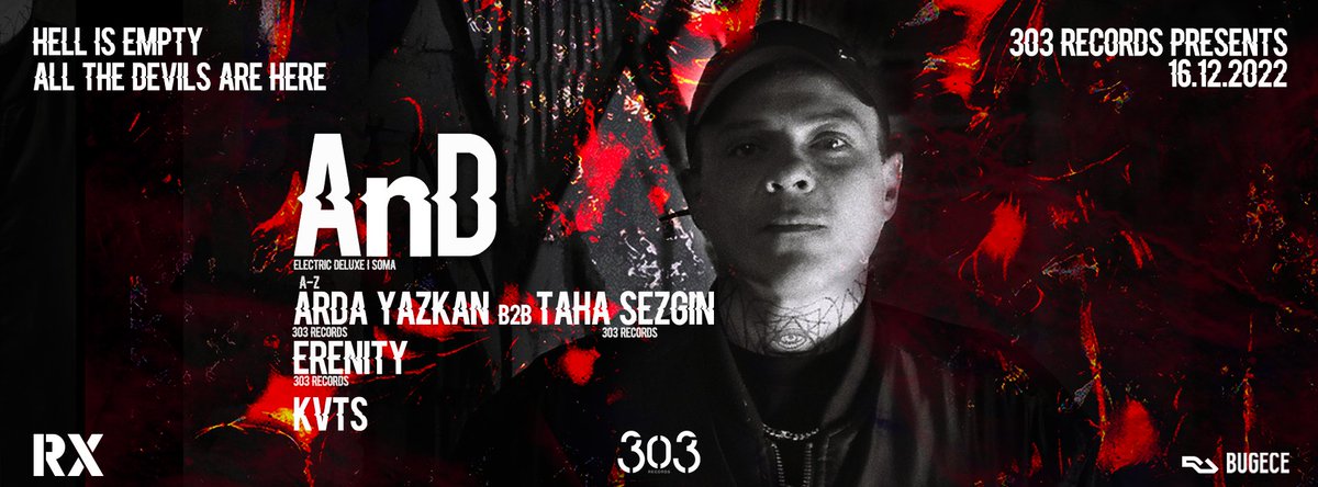 bugececo's tweet photo. Sert ve ham dinamikleri birleştiren, tekno odaklı AnD, 16 Aralık Cuma, RX Istanbul'da. 303 Records sunumuyla gerçekleşecek gecede kabine geçecek diğer isimler: Taha Sezgin B2B Arda Yazkan, Erenity, Kemal Vatansever. 🔥🔥

Biletler: https://t.co/IQjEjpRVF9 https://t.co/T0JHwSnlyh