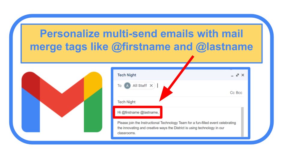 HTSD Technology Department (@HTSD_Tech) on Twitter photo 2022-12-13 13:00:00 Happy #HTSDtechtip Tuesday! Gmail now allows you to personalize multi-send emails with mail merge tags like @firstname and @lastname. #htsdpd #GoogleEDU @WeAreHTSD @GoogleWorkspace @GoogleForEdu Happy #HTSDtechtip Tuesday! Gmail now allows you to personalize multi-send emails with mail merge tags like @firstname and @lastname. #htsdpd #GoogleEDU @WeAreHTSD @GoogleWorkspace @GoogleForEdu