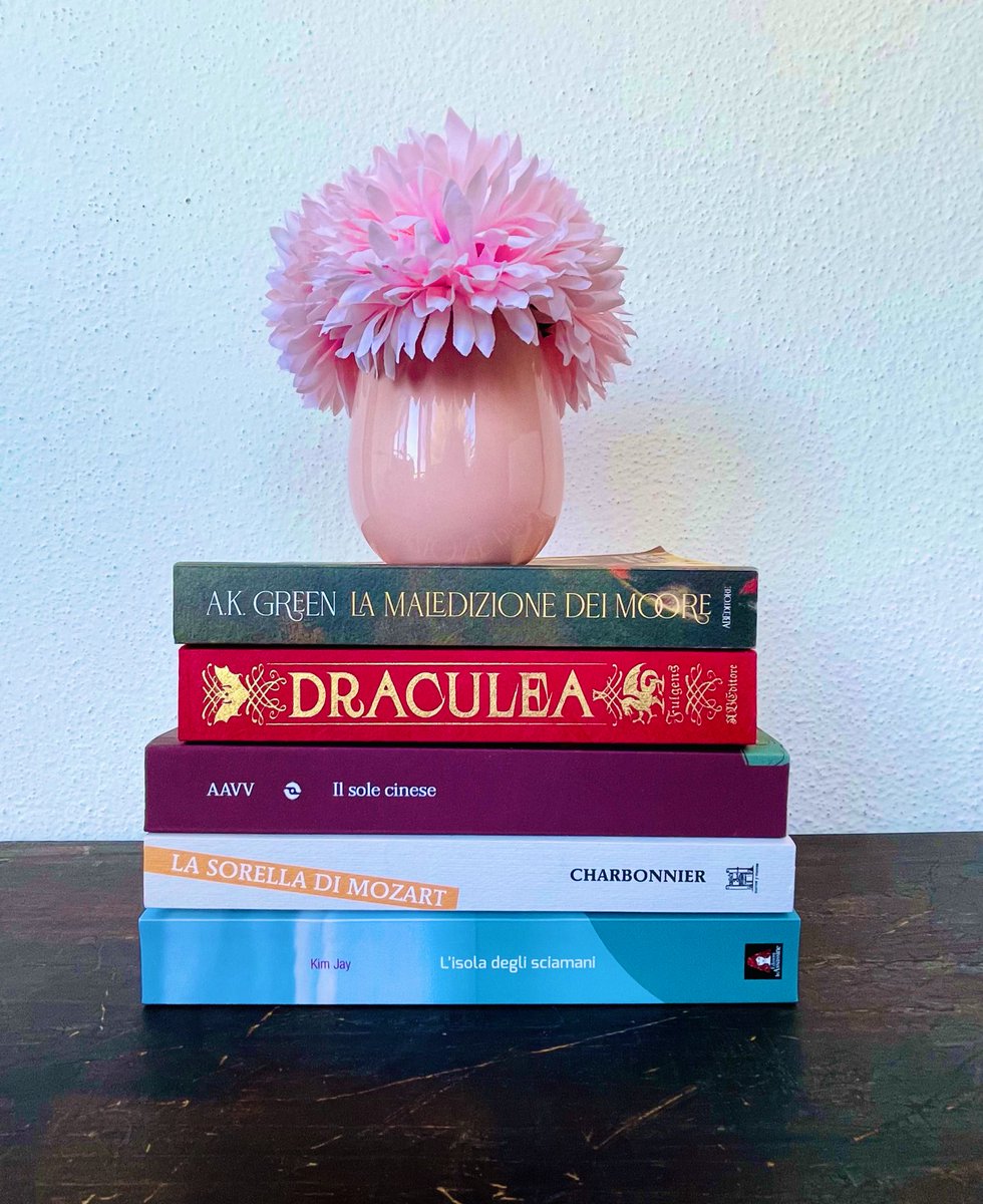 The books I bought at the @piulibri22 #bookfair: a novel about Mozart’ talented sister, a vampire anthology, a Chinese modern #scifi anthology, a Korean #thriller and a classic American novel. A satisfying #bookhaul 💖 - #piulibri22 #book #BookLover #booktwt #booktwitter