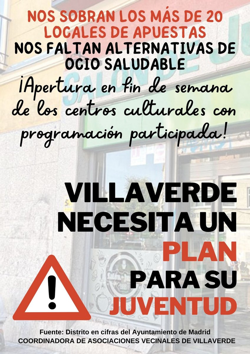 FRAVM's tweet photo. 🚫En #villaverde se necesita propuestas, implicación y colaboración por parte de todas las instituciones.
#PlanDeJuventudVillaverde #VillaverdeTieneUnPlan #Villaverde
#Juventud #Madrid #Asociaciones #Deporte #Vivienda #OcioDigno https://t.co/OOlVfkq4X6