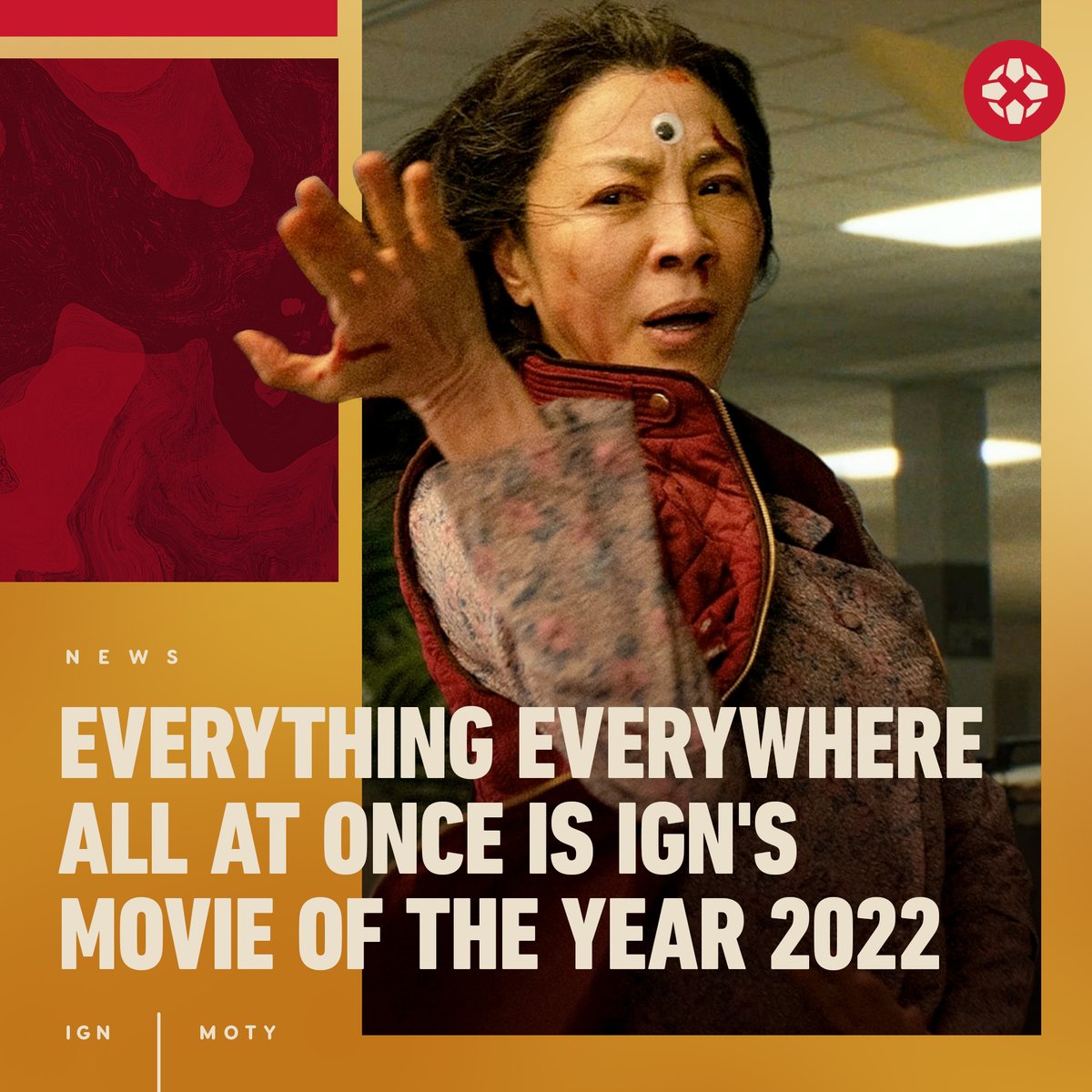 IGN's tweet photo. Wildly original and imaginative, Everything Everywhere All At Once uses high-octane action, a fresh take on the multiverse, and a stellar cast to create something hopeful, empathetic, and constantly entertaining.

Here's why it's our Movie of the Year: https://t.co/AKgJ9ofIpK https://t.co/nXN70eAm5d