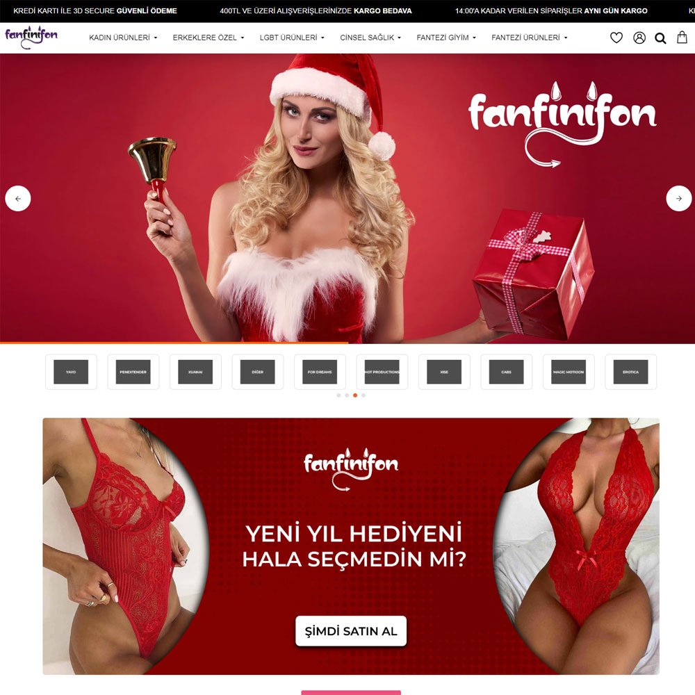 Cinsel fantezi ürünleri satışı yapan Fanfinifonshop.com e-ticaret site tasarımı tamamlandı ve teslim edildi.Kredi kartı,pazaryeri entegrasyonu,tedarikçi xml entegrasyonları için bizimle hemen iletişime geçebilirsiniz. #webtasarım #eticaret #pazaryeri #trendyol #çiceksepeti