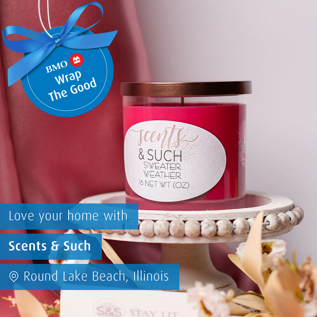 BMO_US's tweet photo. #WraptheGood this holiday season by gifting products from local women-owned businesses like Scents &amp; Such in Round Lake Beach, Illinois. Discover more gift ideas in our women-owned gift guide. https://t.co/VQ5zhubrbD https://t.co/ltFvRt6V2u