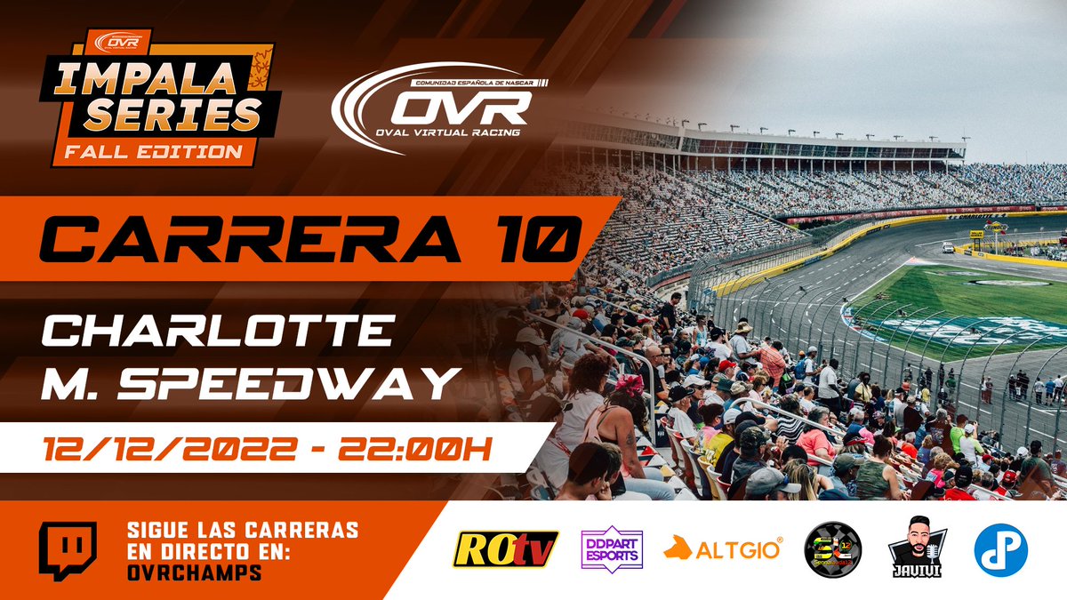 📺 ¡SÍGUENOS EN DIRECTO! 📺

¡Disfruta con nosotros de la carrera viendo la retransmisión oficial!

🏆 | Impala Series - Fall Edition
📌 | Charlotte Motor Speedway
🕙 | 22.00h (GMT+2)
📺 | twitch.tv/ovrchamps

ovalvirtualracing.org