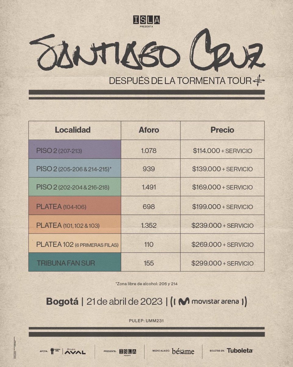 Cuántos list@s para vernos en abril en Bogotá? Ya están las entradas en pre venta, si tienes Movistar envía un mensaje al 85200 con la palabra SANTIAGO, y les envían un código y pueden adquirir 4 entradas <a href="/santicruz/">Santiago Cruz</a>