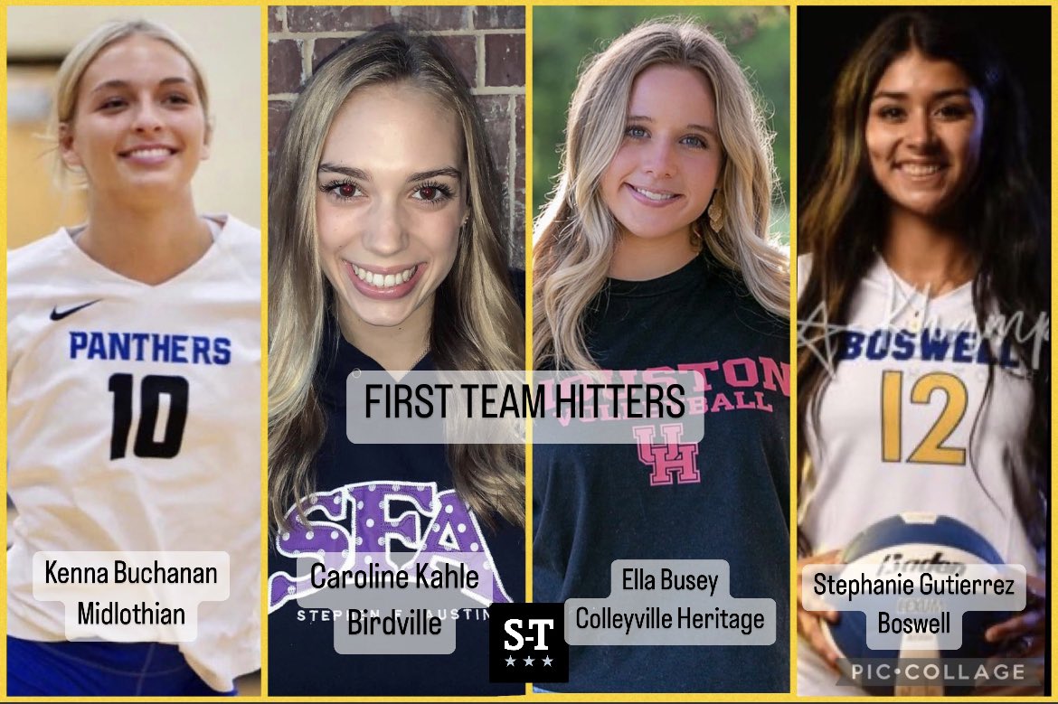 Gosset41's tweet photo. INTRODUCING THE 2022 STAR TELEGRAM ALL AREA VOLLEYBALL TEAM

First team outside hitters ⬇️ 

@thekennab 
- 513 kills 
- 0.373 hitting

@cdkahle11 
- 508 kills

@ellabusey23 
- 405 kills
- 5A state champ

@stephanieg2023 
- 495 kills
- 0.356 hitting

TEAM: https://t.co/P9RtJwFrVT https://t.co/4ZSrETDWNt