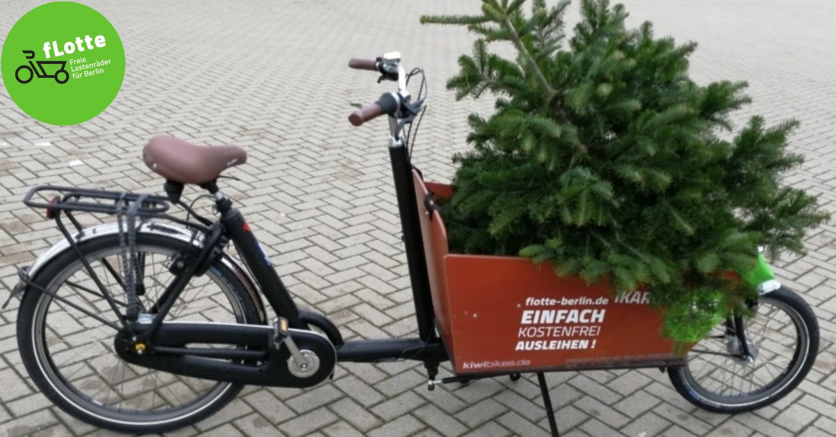 Die fLotte Berlin wünscht euch eine schöne Vorweihnachtzeit! Mit unseren Lastenrädern habt ihr die Möglichkeit euren Weihnachtsbaum kostenlos und emissionsfrei zu transportieren (und Spaß macht es auch noch ;)).
