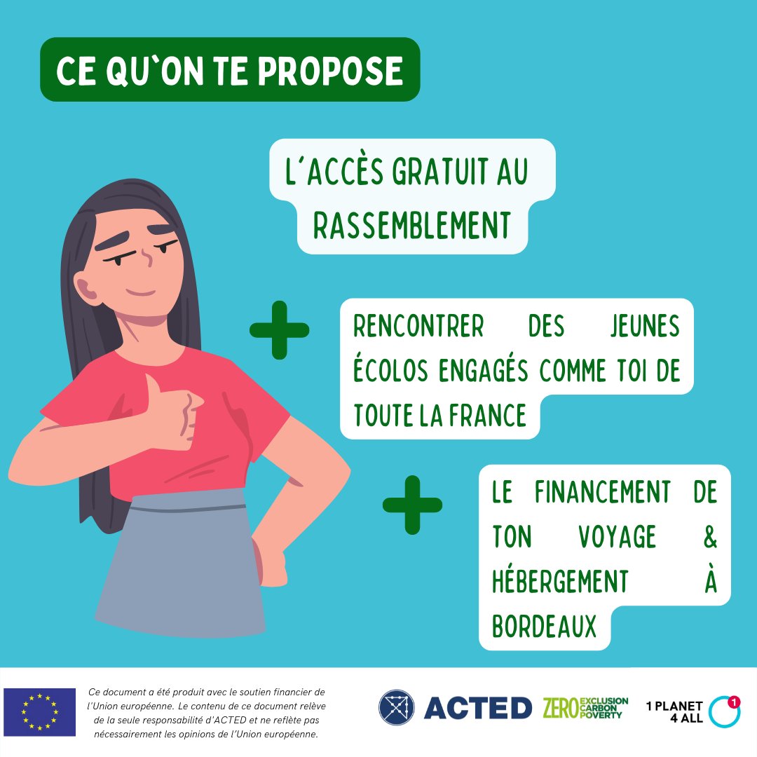 Un rassemblement climatique #1Planet4All aura lieu le week-end du 17 et 18/12/22, à Bordeaux, à Darwin! Comme le nombre de places est limité, nous demandons aux jeunes intéressés de candidater via ce formulaire, d’ici le 14/12 au plus tard : bit.ly/3ijRyxr 

<a href="/1P4A_ACTED/">1Planet4All</a>