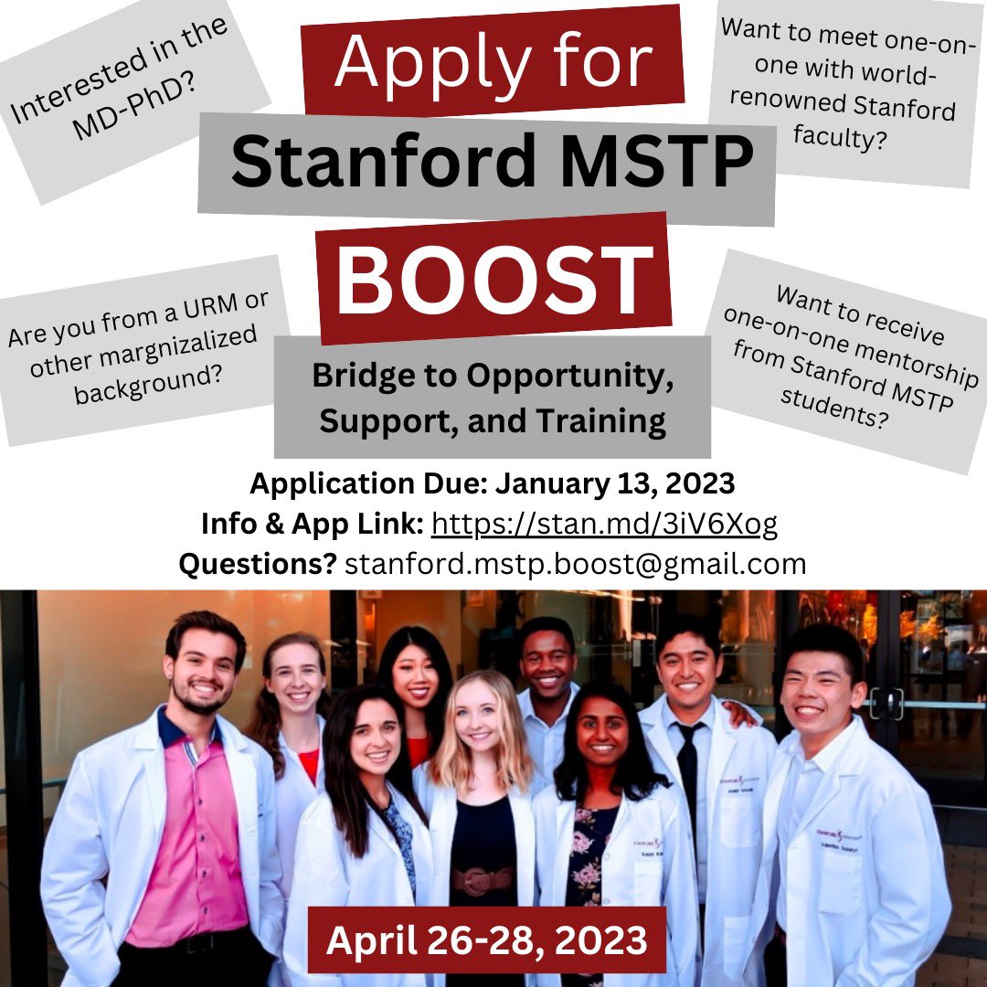 Applications for Stanford MSTP’s BOOST program for aspiring physician scientists are LIVE!! Learn more on our website and apply today!! ssrp.slideroom.com/#/login/progra…
