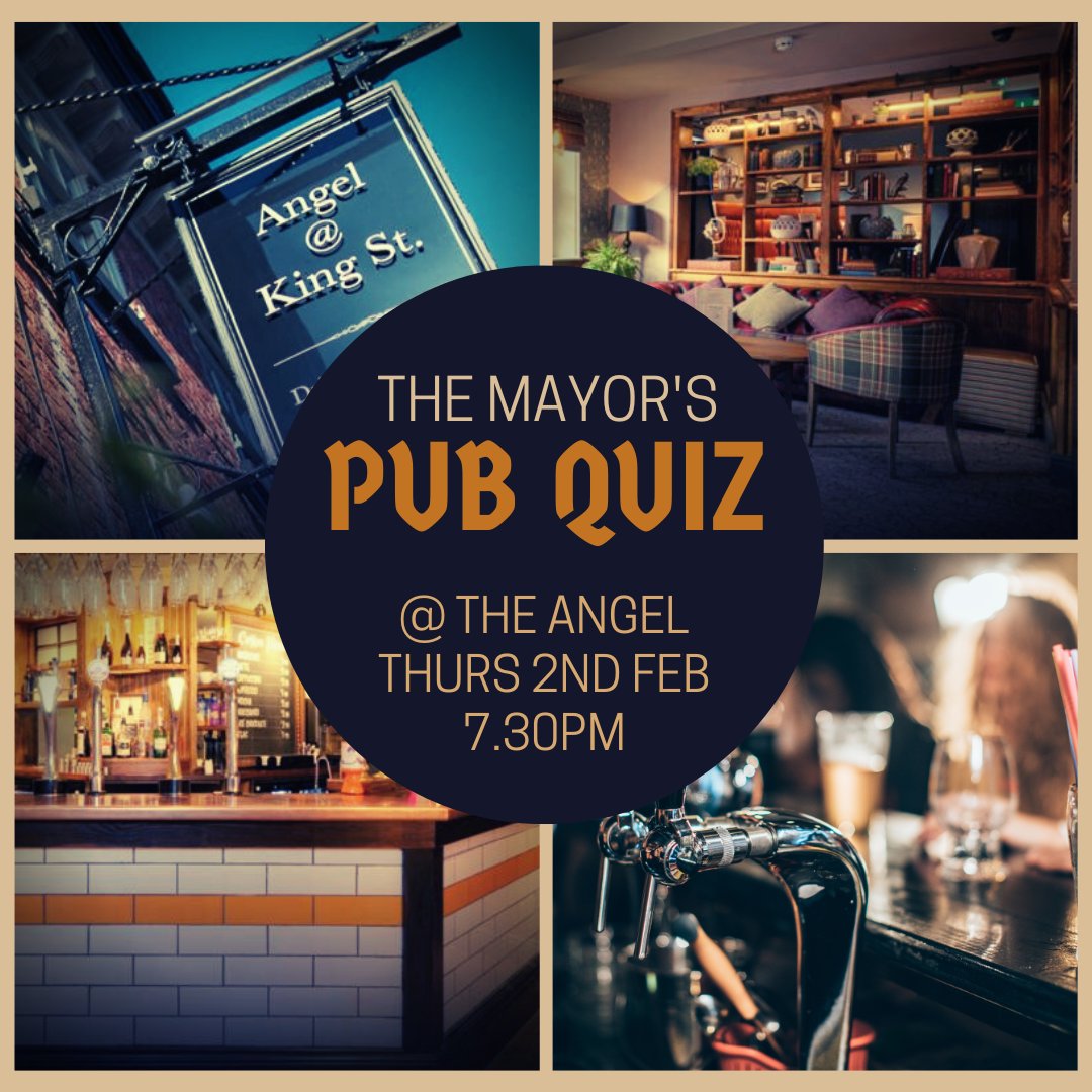 The Mayor's Annual Pub Quiz is back at The Angel on 2nd Feb! With loads of rounds and amazing prizes, where better to spend a Thursday night? Booking in advance is recommended as typically this event sells out 

TO BOOK:
enquiries@knutsfordtowncouncil.gov.uk or call 01565 653 929