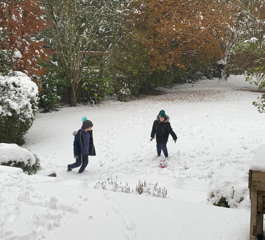 KateOwers's tweet photo. Boys built another Norwich FC supporter so GrandBob wasn’t alone! 😂 💚💛 Loving the snow day ❄️☃️❄️ @LarchwoodPS https://t.co/L7hxEykryZ
