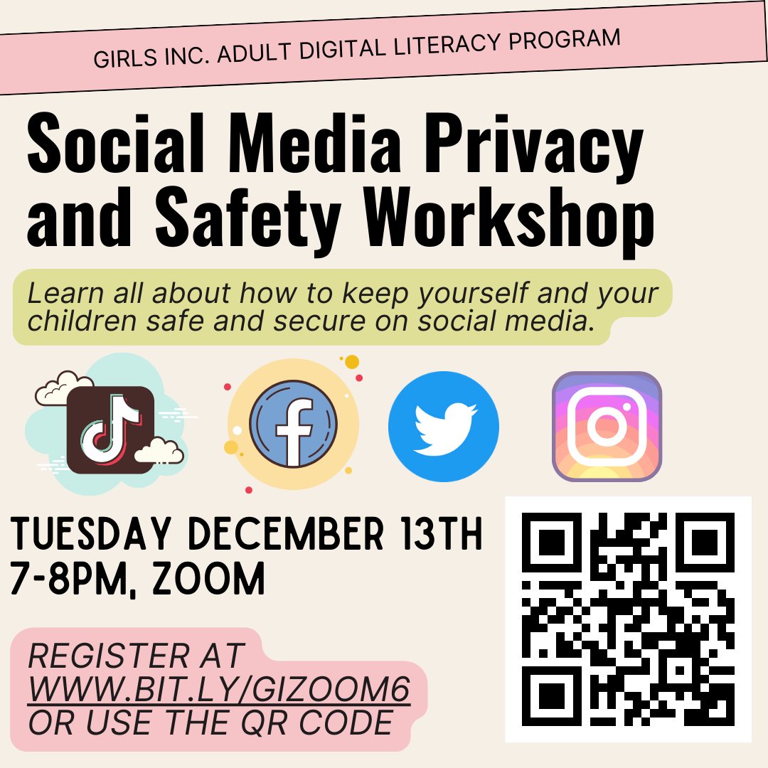 Tomorrow Dec 13 - parents/caregivers are invited to join our Social Media Privacy and Safety Workshop. Learn all about how to keep yourself and your children safe and secure on social media. Register here: bit.ly/gizoom6