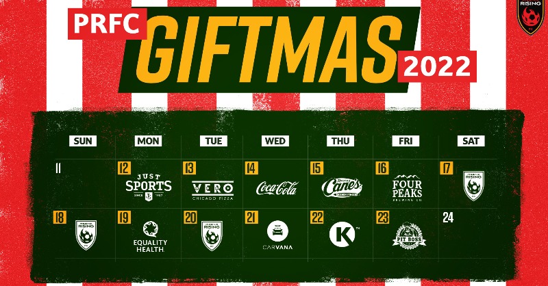 PHXRisingFC's tweet photo. Giftmas has returned and we’re starting our 12 Days of Giftmas today! Fill out an entry form once and you’re entered to win any of our 12 Giftmas surprises! We’ll post our Day 1 gift courtesy of @JustSportsAZ at 11am!
#12DaysOfGiftmas