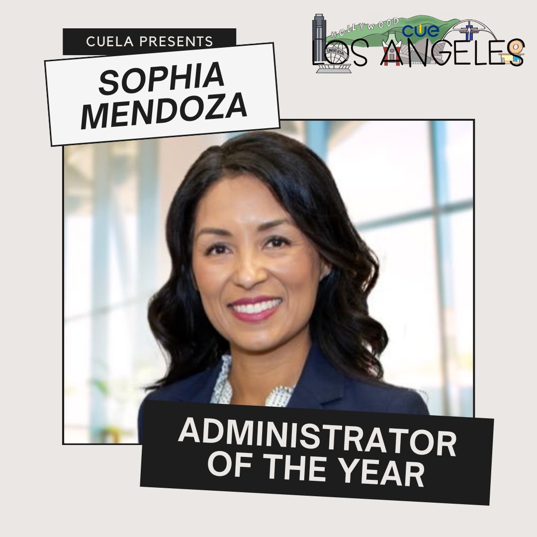 cuelosangeles's tweet photo. CUE Los Angeles would like to congratulate Sophia Mendoza on being recognized as CUELA's "Administrator of the Year." Congratulations, @SMMendoza123! We are thrilled to have you as part of the CUE Los Angeles community! #CUELAAwards https://t.co/ZmCnPwm2lj