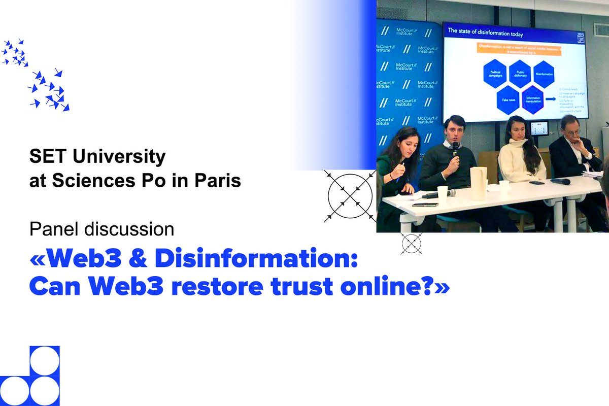 SET University (@setuniversity) on Twitter photo During a working visit to France, Iryna Volnytska, President of SET University, joined a discussion on Web3 and disinformation at <a href="/sciencespo/">Sciences Po</a> in Paris. Together with experts, they discussed possible solutions that Web3 can provide to restore trust in online content. During a working visit to France, Iryna Volnytska, President of SET University, joined a discussion on Web3 and disinformation at <a href="/sciencespo/">Sciences Po</a> in Paris. Together with experts, they discussed possible solutions that Web3 can provide to restore trust in online content.